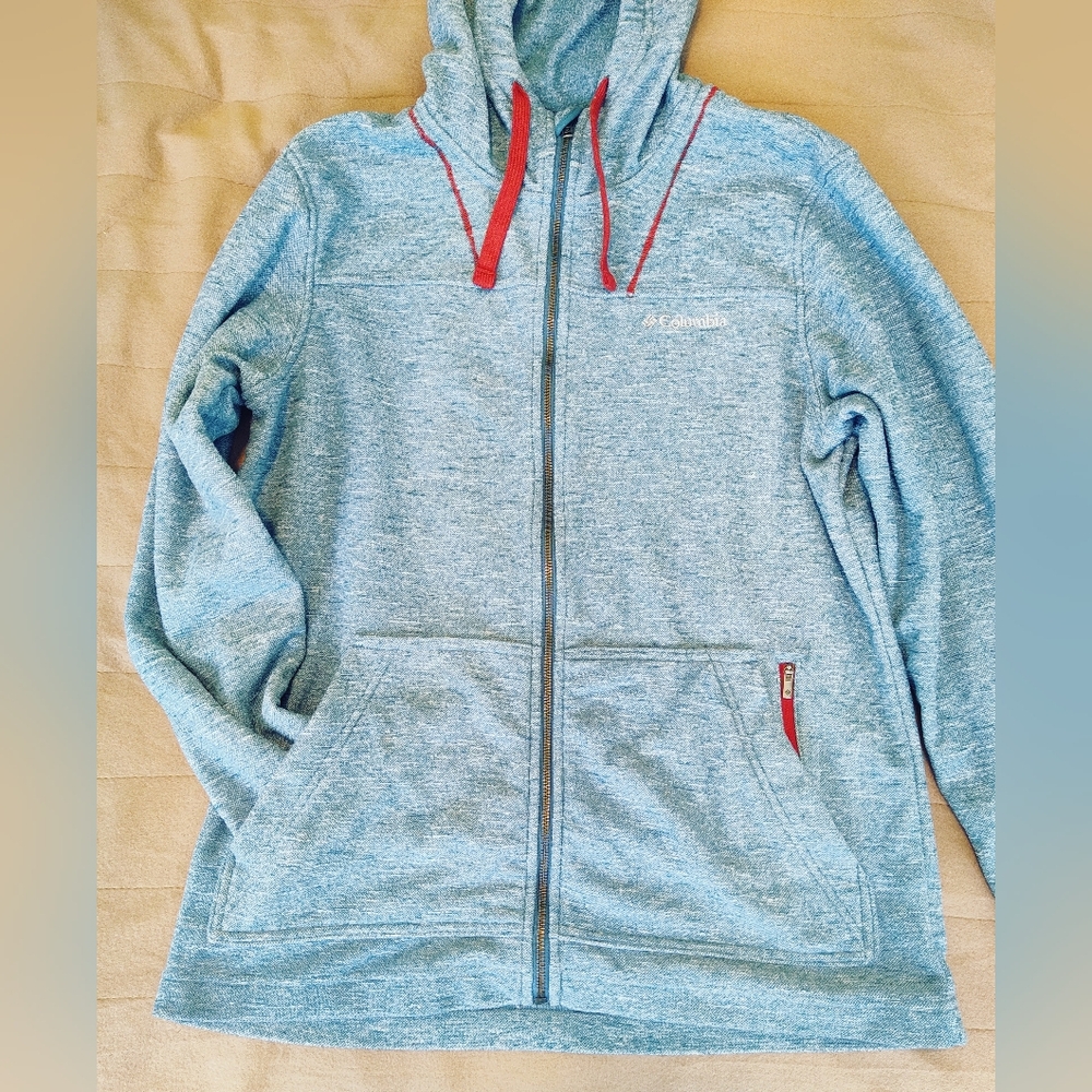 Columbia Heather Blue Hoodie with Orange Details